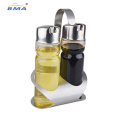 Wholesale Glass Stainless Steel Rack Picnic Table Condiment Set Spice Jars Vinegar Cruet 4PCS Spice Jar Set with Stand